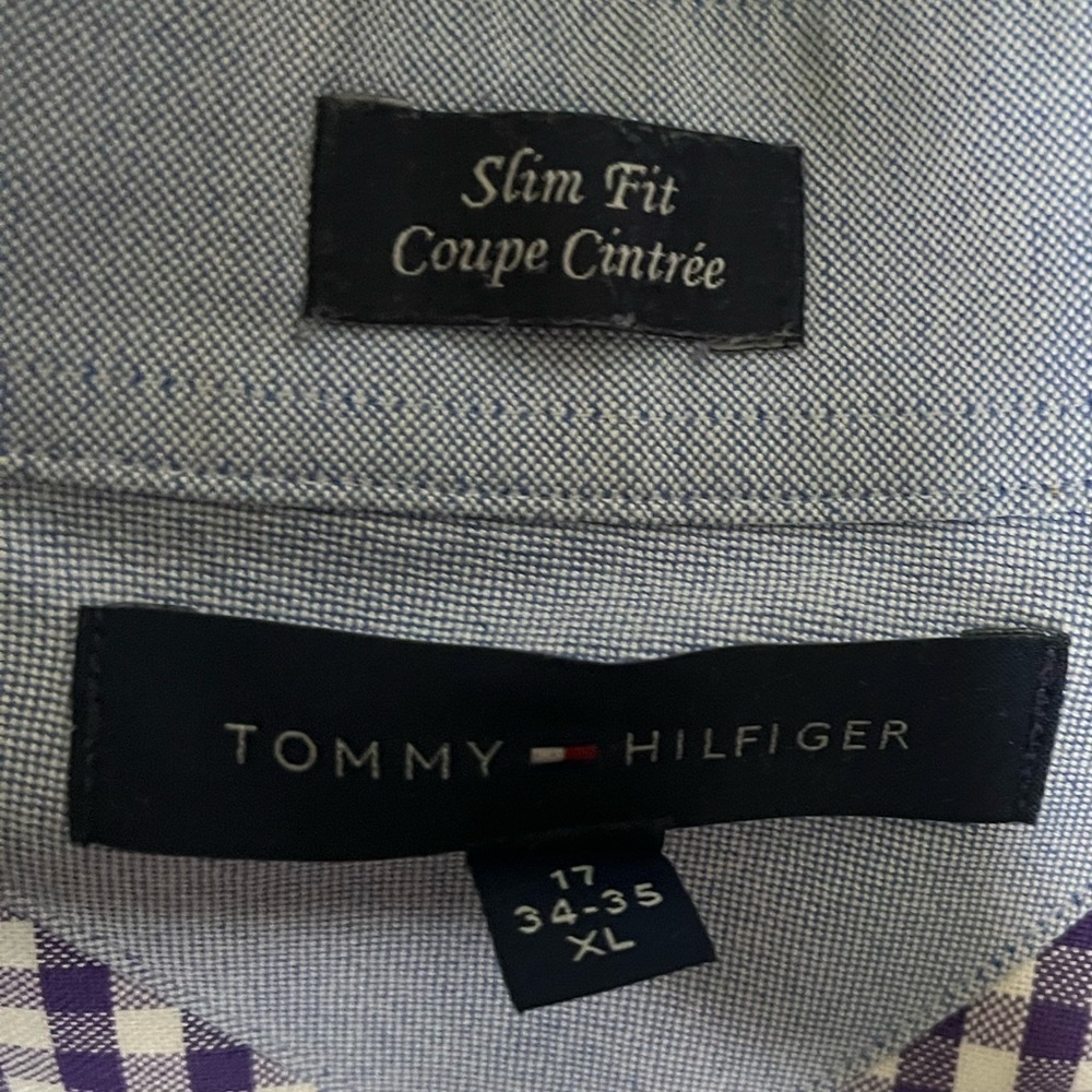 ⭐️ Tommy Hilfiger slim fit purple & white button-down shirt- 17 / XL - Picture 5 of 5